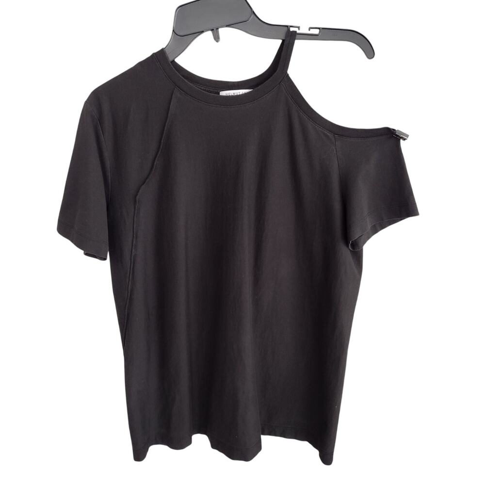 Helmut Lang Black Pima Cotton Asymmetrical Short-Sleeve Tee Women's Medium